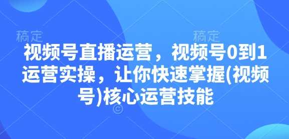 视频号直播运营，视频号0到1运营实操，让你快速掌握(视频号)核心运营技能-网创星球