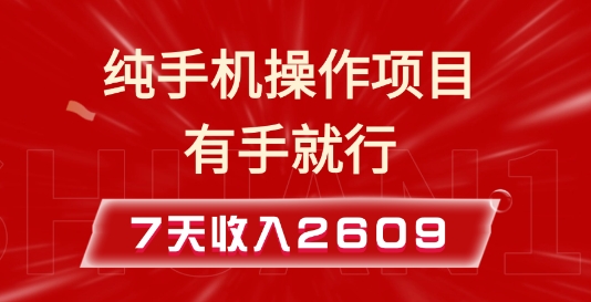纯手机操作的小项目，有手就能做，7天收入2609+实操教程【揭秘】-网创星球
