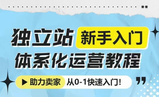 独立站新手入门体系化运营教程，助力独立站卖家从0-1快速入门!-网创星球
