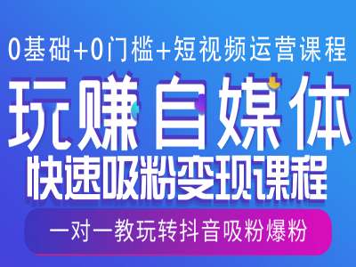 0基础+0门槛+短视频运营课程，玩赚自媒体快速吸粉变现课程，一对一教玩转抖音吸粉爆粉-网创星球