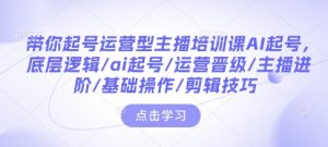 带你起号运营型主播培训课AI起号,底层逻辑/ai起号/运营晋级/主播进阶/基础操作/剪辑技巧-网创星球