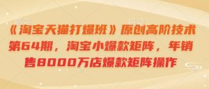 《淘宝天猫打爆班》原创高阶技术第64期,淘宝小爆款矩阵,年销售8000万店爆款矩阵操作-网创星球