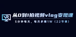 从0到1拍视频vlog变现课，5分钟每天，每月多赚1W（22节课）-网创星球