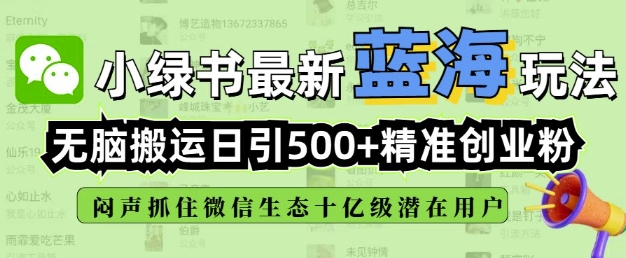 小绿书无脑搬运引流，全自动日引500精准创业粉，微信生态内又一个闷声发财的机会-网创星球