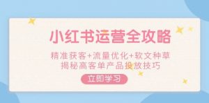 小红书运营全攻略,精准获客+流量优化+软文种草,揭秘高客单产品投放技巧-网创星球