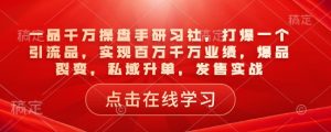 一品千万操盘手研习社,打爆一个引流品,实现百万千万业绩,爆品裂变,私域升单,发售实战-网创星球
