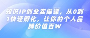 知识IP创业实操课，从0到1快速孵化，让你的个人品牌价值百W-网创星球