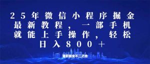微信小程序25年掘金玩法,一部手机就能操作,稳定日入800+,适合所有人...-网创星球