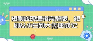 短剧变现逻辑完整版，短剧从小白到大佬速成记-网创星球