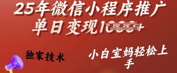 25年微信小程序推广单日变现多张，独家技术，小白宝妈轻松上手【揭秘】-网创星球