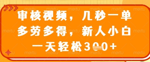 审核视频，几秒一单，多劳多得，新人小白一天轻松3张【揭秘】-网创星球