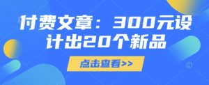 付费文章：300元设计出20个新品-网创星球