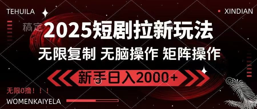 2025短剧拉新玩法，无需注册登录，无限0撸，无脑批量操作日入2000+-网创星球