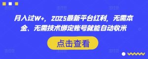 月入过W+，2025最新平台红利，无需本金、无需技术绑定账号就能自动收米-网创星球