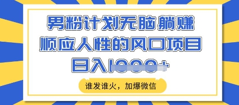 男粉计划无脑躺Z，顺应人性的风口项目，谁发谁火，加爆微信，日入多张【揭秘】-网创星球