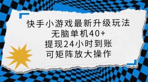 快手小游戏最新版升级玩法，新风口，无脑单机日入40+，可批量放大，小...-网创星球