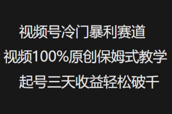 视频号冷门暴利赛道视频100%原创保姆式教学起号三天收益轻松破千-网创星球