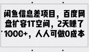 闲鱼信息差项目，百度网盘扩容1T空间，2天收益1k+，人人可做0成本-网创星球