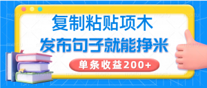 复制粘贴小项目，发布句子就能赚米，单条收益200+-网创星球