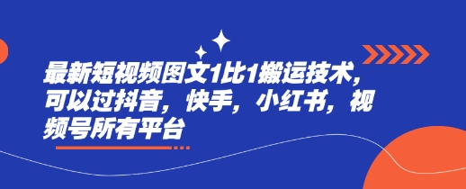 最新短视频图文1比1搬运技术，可以过抖音，快手，小红书，视频号所有平台-网创星球