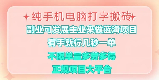 纯手机电脑打字搬砖，有手就行，几秒一单，多劳多得，正规项目大平台【揭秘】-网创星球