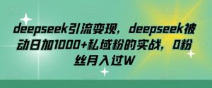 deepseek引流变现，deepseek被动日加1000+私域粉的实战，0粉丝月入过W-网创星球