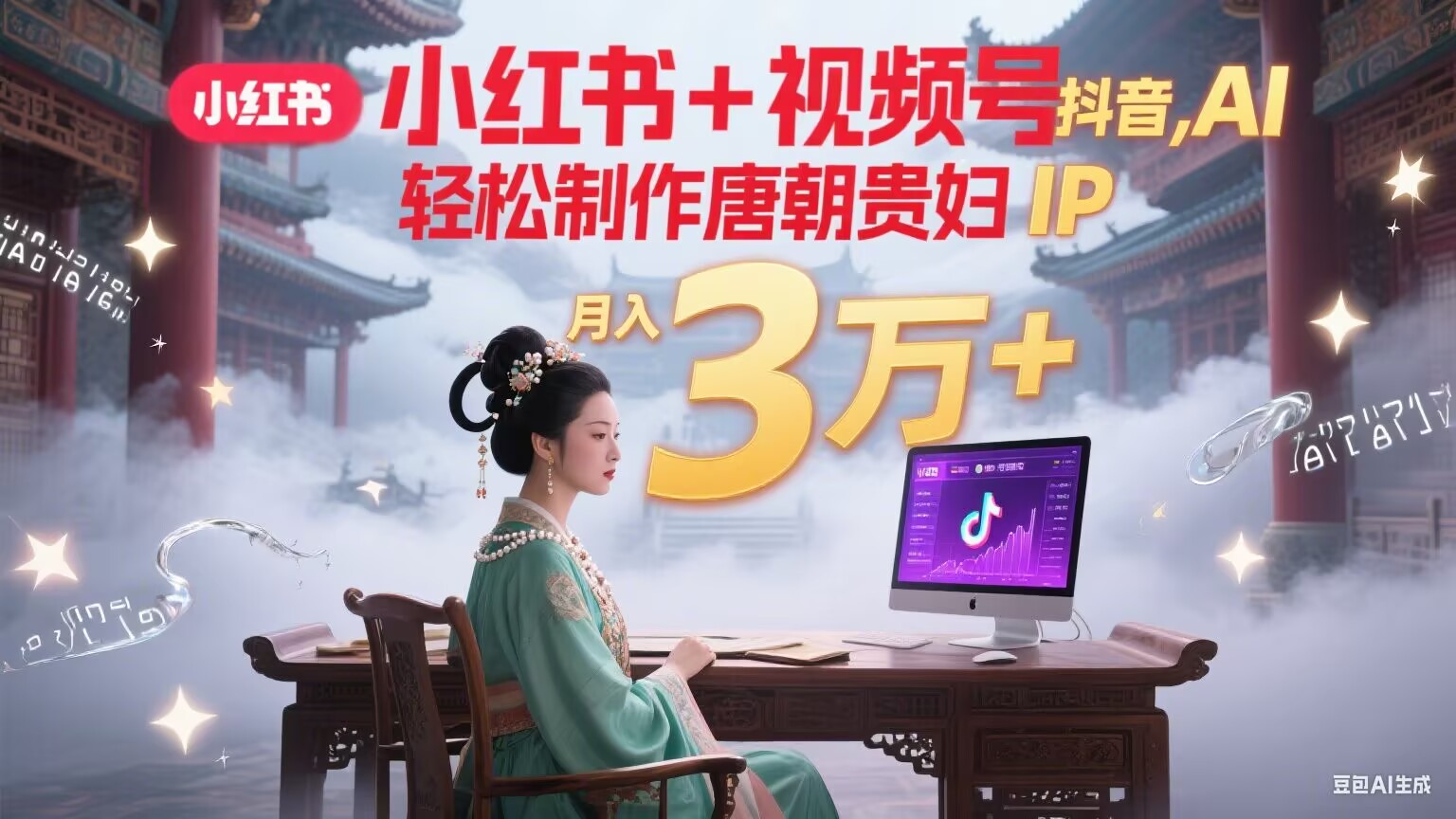 小红书+视频号+抖音，AI轻松制作唐朝贵妇IP，毒鸡汤、励志、减肥瘦身、养生赛道轻松切入，每天30分钟，轻松产出N条，月入3万+-网创星球