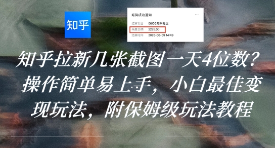 知乎拉新几张截图一天4位数？操作简单易上手，小白最佳变现玩法，附保姆级玩法教程-网创星球