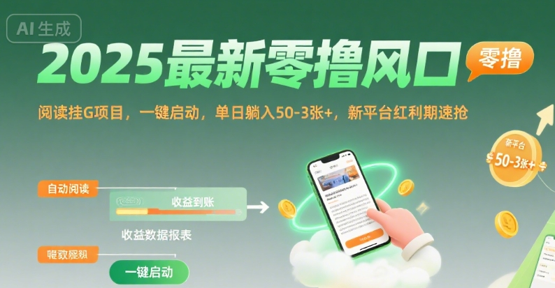 2025最新零撸风口，阅读挂G项目，一键启动，单日躺入 50-3张+，新平台红利期速抢【揭秘】-网创星球