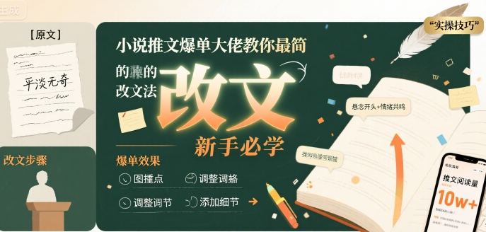 小说推文爆单大佬教你最简单的改文方法实操课，新手必学-网创星球