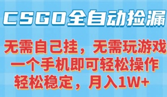 CSGO自动捡漏项目，最新独家玩法，一个手机可操作，新手小白轻松月入1W+，操作简单易上手【揭秘】-网创星球