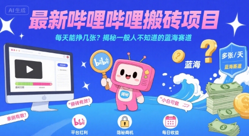 最新哔哩哔哩上B站搬砖项目，每天能挣几张？揭秘一般人不知道的蓝海赛道-网创星球
