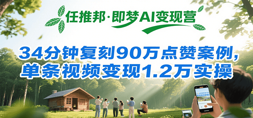 任推邦·即梦AI变现营，34分钟复刻90万点赞案例，单条视频变现1.2万实操-网创星球