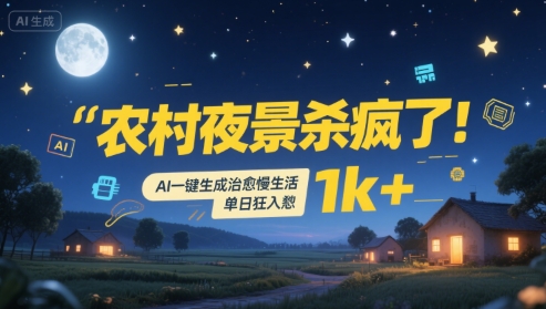 农村夜景杀疯了！AI一键生成治愈系慢生活，单日狂入1k+-网创星球