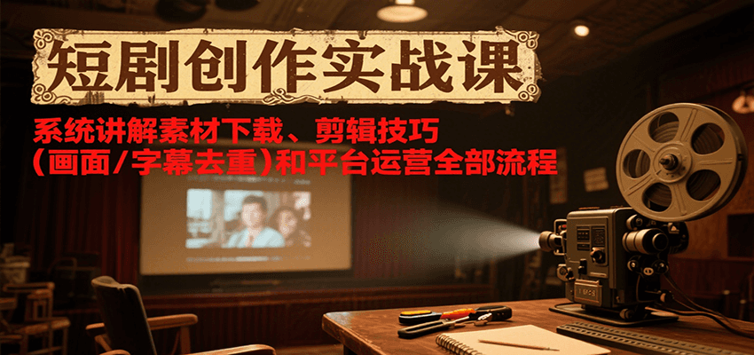 短剧创作实战课，系统讲解素材下载、剪辑技巧(画面/字幕去重)和平台运营全部流程-网创星球