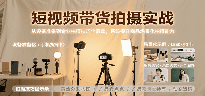 短视频带货拍摄实战，从设备准备到专业拍摄技巧全覆盖，系统提升商品场景化拍摄能力-网创星球