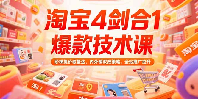淘宝4剑合1爆款技术课73期：阶梯提价破量法，内外销双改策略 全站推广拉升-网创星球