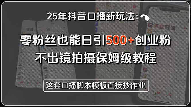25年抖音口播新玩法：零粉丝也能日引500+创业粉，不出镜拍摄保姆级教程…-网创星球