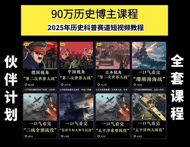 图片[1]-历史短视频赛道变现课，百集素材库应用，文案剪辑技巧，账号运营全案-网创星球