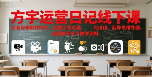 方宇运营日记线下课，包含剪辑制作技巧、拍摄引导过程、起号思维导图、选题等多个教学资料-网创星球