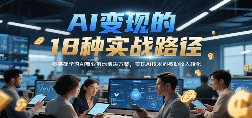 AI变现的18种实战路径，零基础学习AI商业落地解决方案，实现AI技术的被动收入转化-网创星球