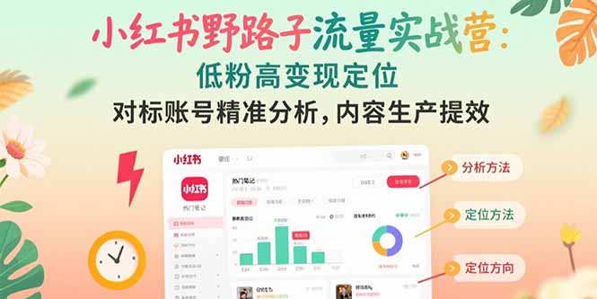 小红书野路子流量实战营：低粉高变现定位 对标账号精准分析 内容生产提效-网创星球