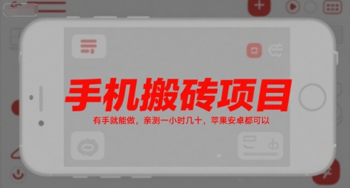 手机搬砖项目，有手就能做，亲测一小时几十，苹果安卓都可以-网创星球