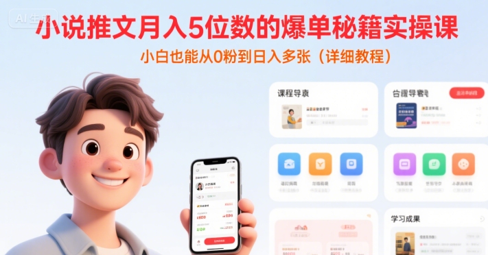 小说推文月入5位数的爆单秘籍实操课，，小白也能从0粉到日入多张(详细教程)-网创星球
