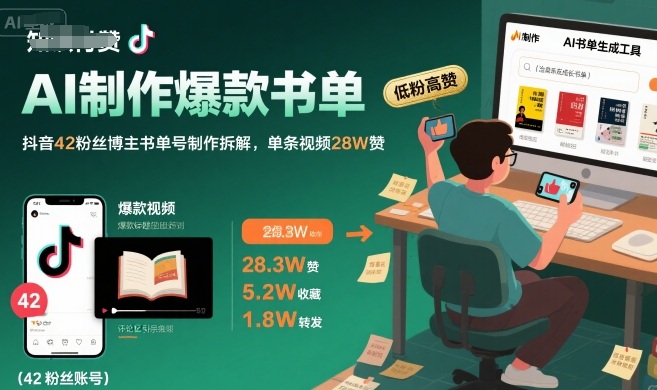 AI制作爆款书单，抖音42粉丝博主书单号制作拆解，单条视频28W赞-网创星球