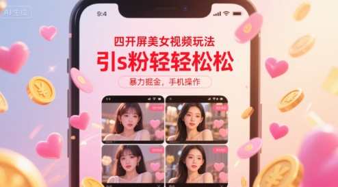 四开屏美女视频玩法，引s粉轻轻松松，暴力掘金，手机操作【揭秘】-网创星球