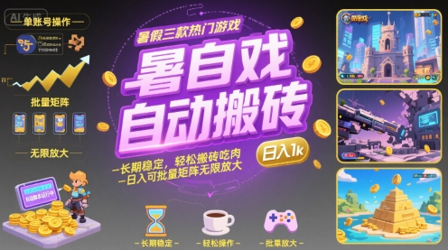 暑假三款热门游戏自动搬砖，长期稳定，轻松搬砖吃肉，日入1k ，可批量矩阵无限放大【揭秘】-网创星球