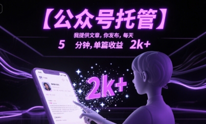 【公众号托管 】我提供文章，你发布，每天5分钟，单篇收益2k+【揭秘】-网创星球