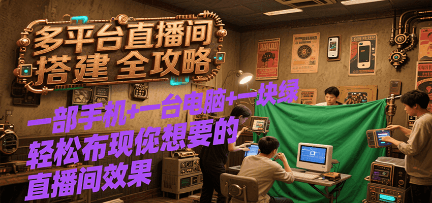 多平台直播间搭建全攻略，一部手机+一台电脑+一块绿布轻松实现你想要的直播间效果-网创星球