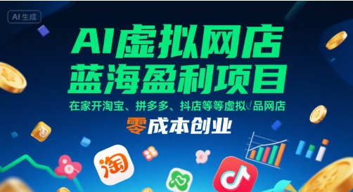 AI虚拟网店蓝海盈利项目，在家开淘宝、拼多多、抖店等虚拟品网店，零成本创业-网创星球